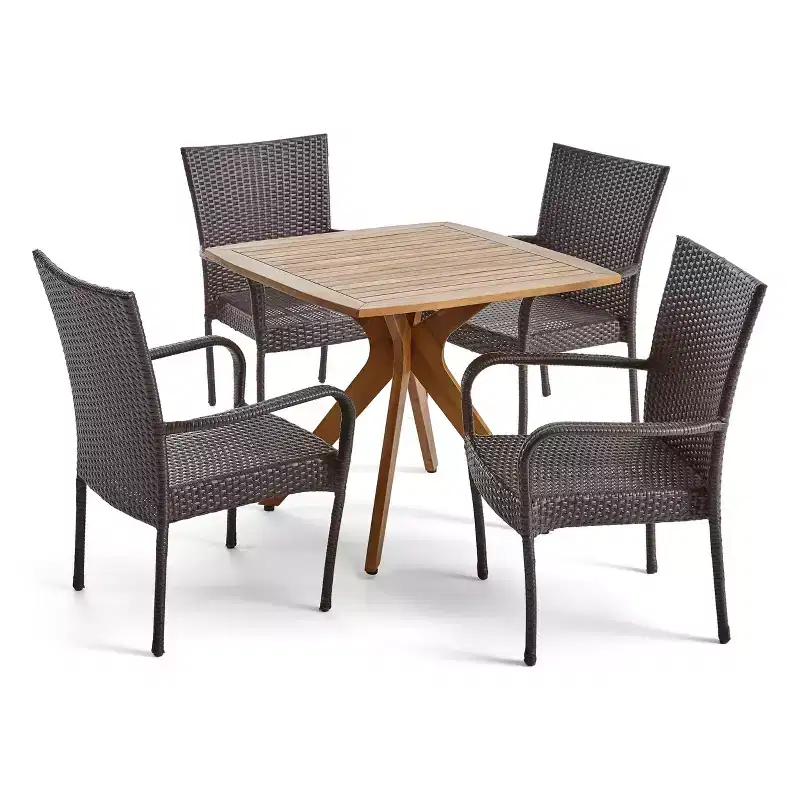GDFStudio Tunica Outdoor Acacia Wood and Wicker 5 Piece Dining Set