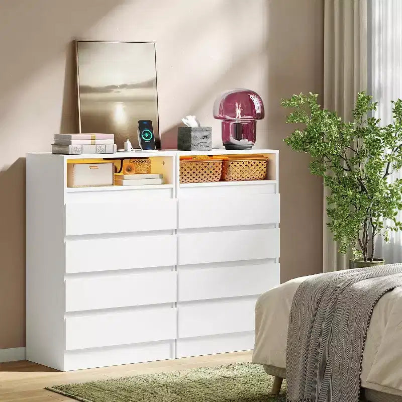 6-Drawer Dresser with LED Lights and Charging Station