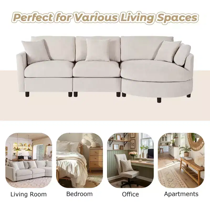 105.5 Upholstered Combination Sofas with Three Pillows and Curved Seat-ModernLuxe