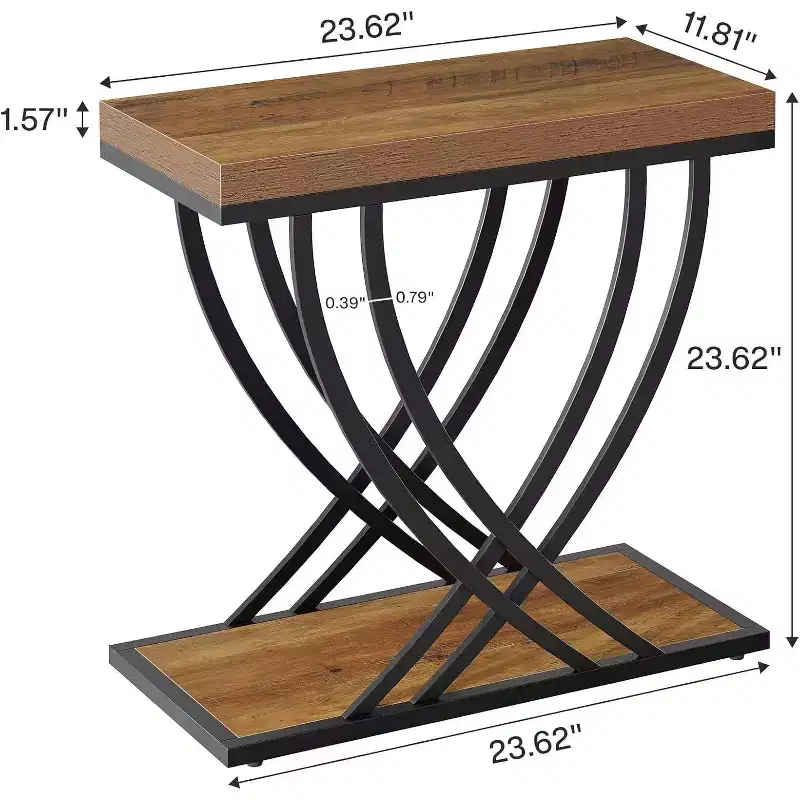 Lantine 2-Piece Side Table Set: Narrow 2-Tier Industrial End Tables with Metal Frame, Rustic Brown, Ideal for Living Room, Bedroom, Small Spaces.