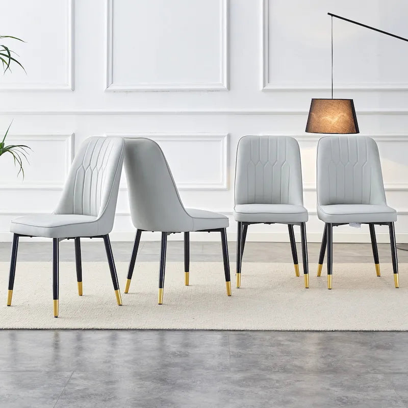 Modern Set of 4 Dining Chairs with Faux Leather Cushioned Backrest Seat Metal Legs, for Dining Room Living Room and Bedroom