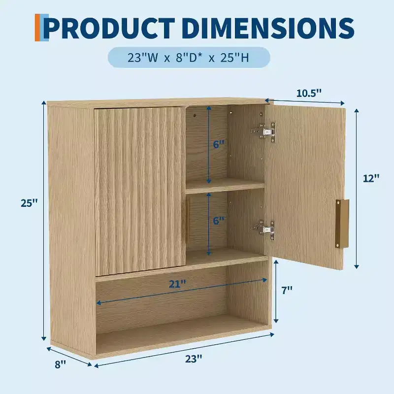 Bathroom Wall Cabinet - Medicine Cabinet with Wave-Patterned & Adjustable Shelf - 25x23x8 Inch Wall Cabinet for Bathroom, Kitchen, Laundry Room