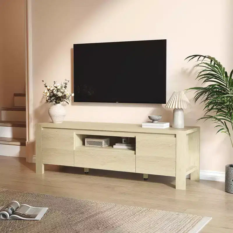 TV Stand with Cable Management - Cabinet Doors & Adjustable Shelves, Multi-Scene Media Console for Living Room & Bedroom