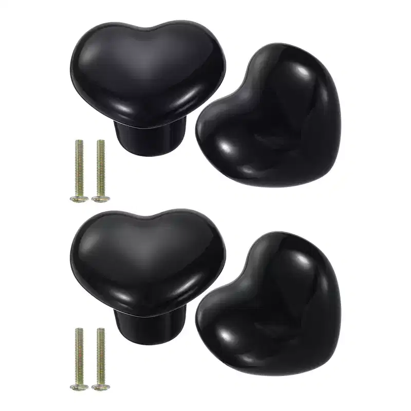 Unique Bargains Heart-Shaped Ceramic Drawer Knobs with Screw for Cupboard Wardrobe 4 Pcs