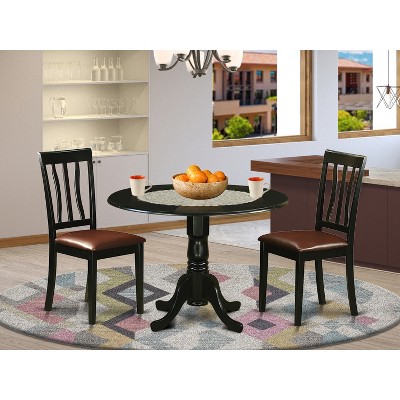 Kitchen Dining Set - Round Table with 2 Wood Chairs - Modern Dining Room Furniture