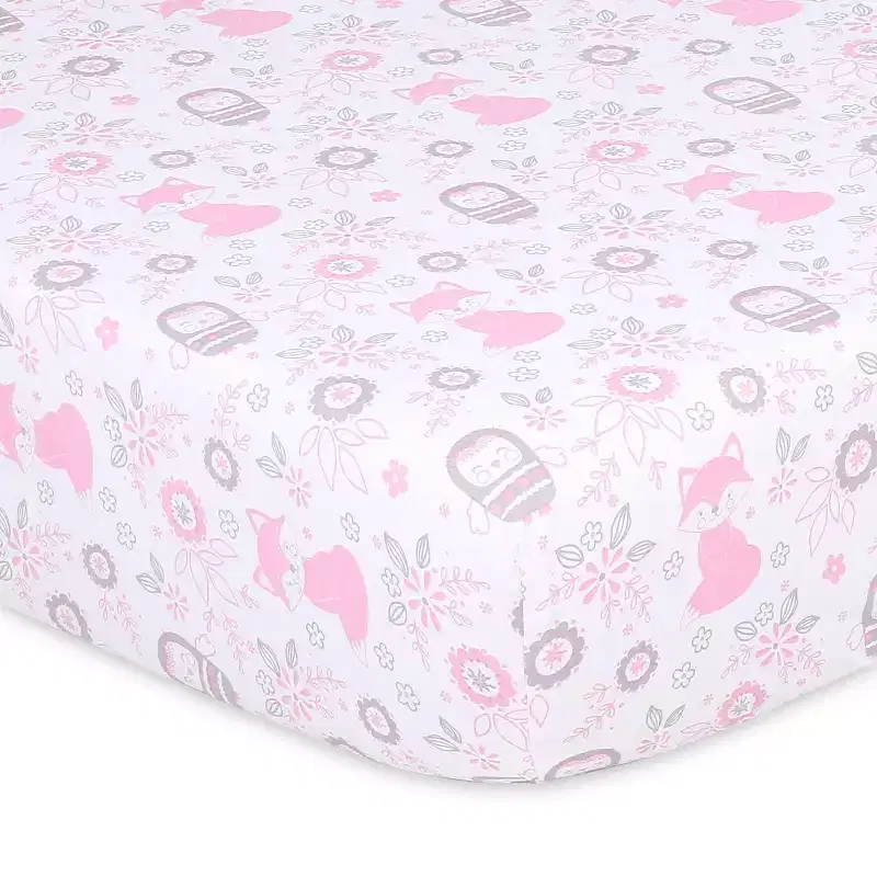The Peanutshell Fitted Crib Sheets for Girls - Pink/White Woodland Floral - 4pk