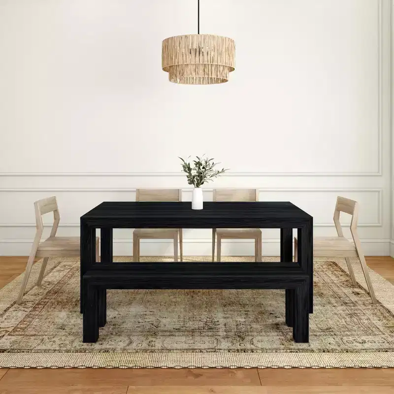 72 Modern Solid Wood Dining Table Set with Bench + 4 Chairs