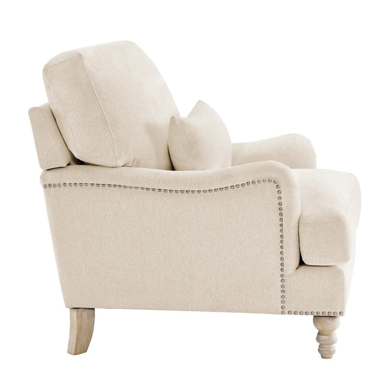 Modern Arm Accent Chair Upholstered with Solid Wood Frame and Lumbar Pillow