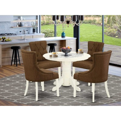 HomeStock 5-Piece Round Buttermilk & Cherry Finish Solid Wood Top Dining Table with 4 Parson Chair