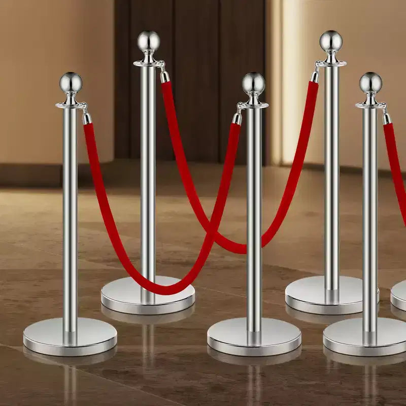 VEVOR Stanchions and Velvet Ropes 8Pcs, Hollow Base with Stainless Steel Post, 4 Red Velvet Ropes and Posts, Crowd Control Barriers Stanchions,Silver