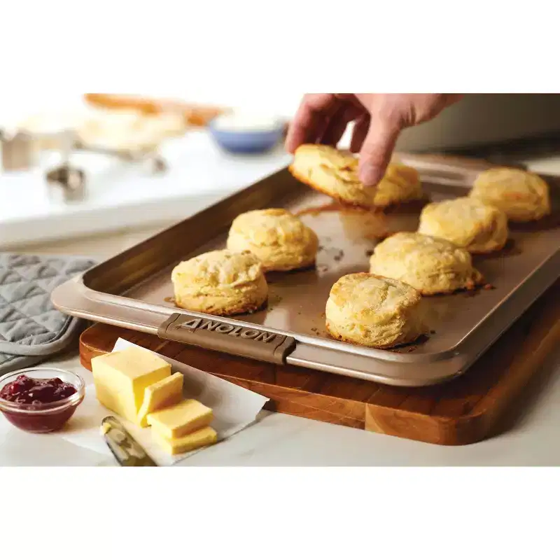 Anolon Advanced Bronze Bakeware 11" x 17" Nonstick Cookie Sheet with Silicone Grips: Even-Heating, Soft-Grip Handle