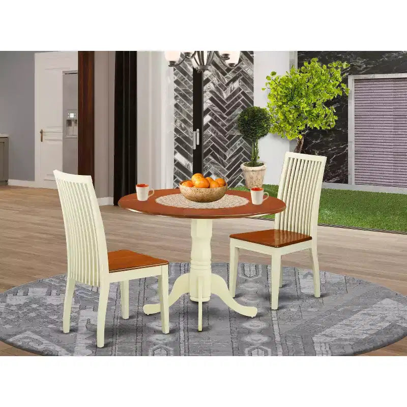 3-Pc Buttermilk and Cherry Solid Wood Top - Dining Room Set - Seats 4