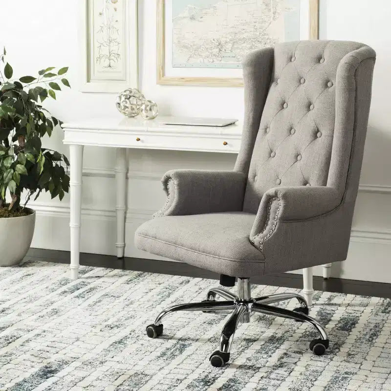 Ian Linen Chrome Leg Swivel Office Chair - Grey/Chrome - Safavieh