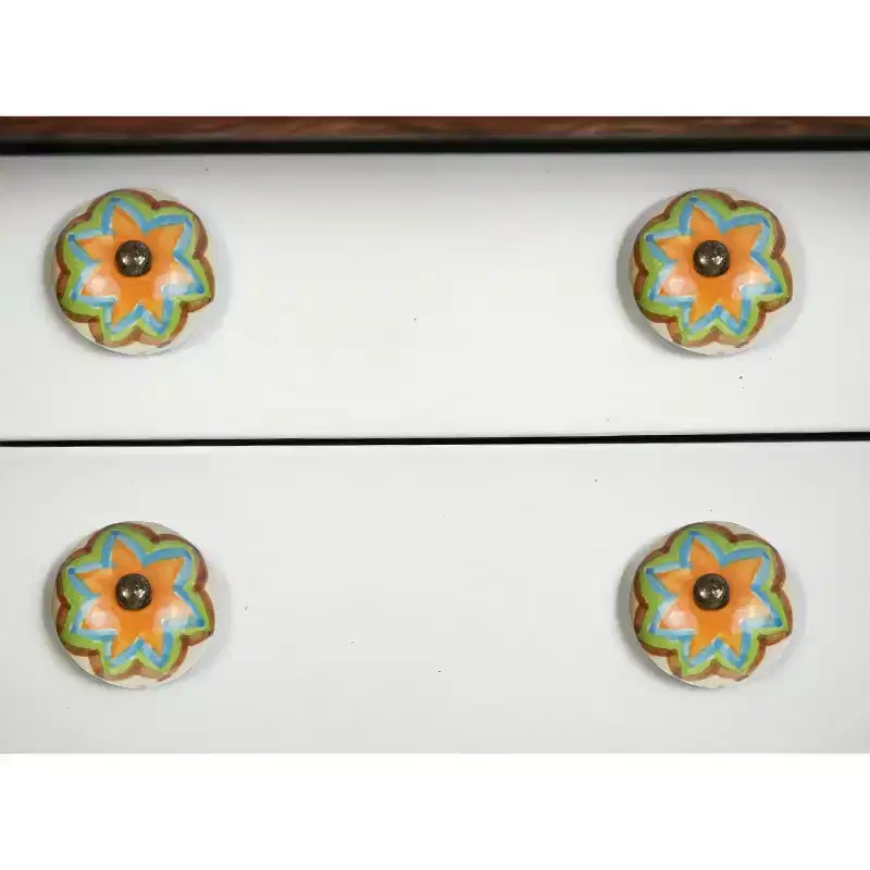 HomeRoots Set of Eight Blue And Orange Ceramic And Metal Drawer Pull Knobs