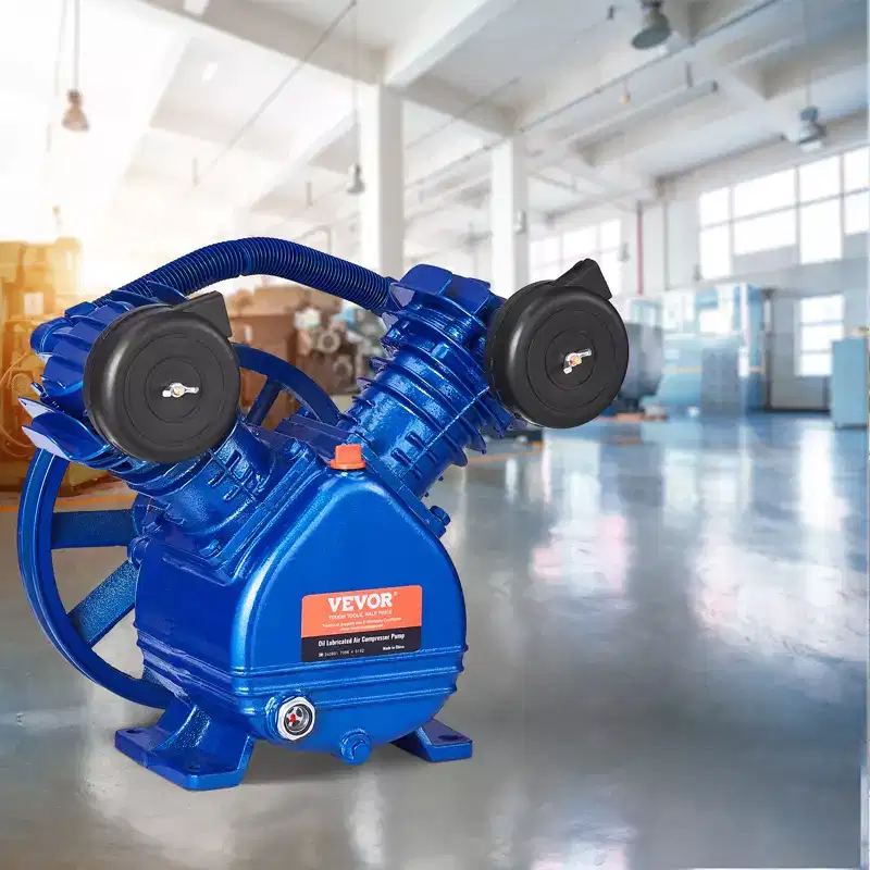 VEVOR Air Compressor Pump Head, 3HP 6.25CFM @ 90PSI, Twin Cylinder Oil Lubricated Air Compressor Piston Pump Head, with Max. 116PSI Pressure,Blue
