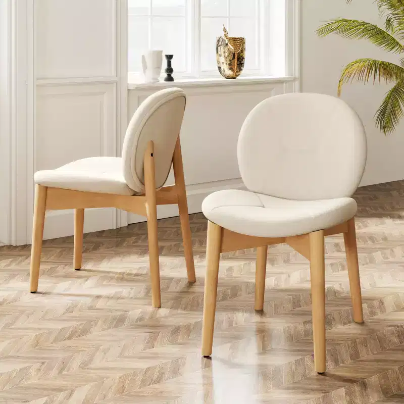 Costway 2PCS Wooden Dining Chairs Soft Boucle Upholstered Kitchen Chairs w/ Curved Seat