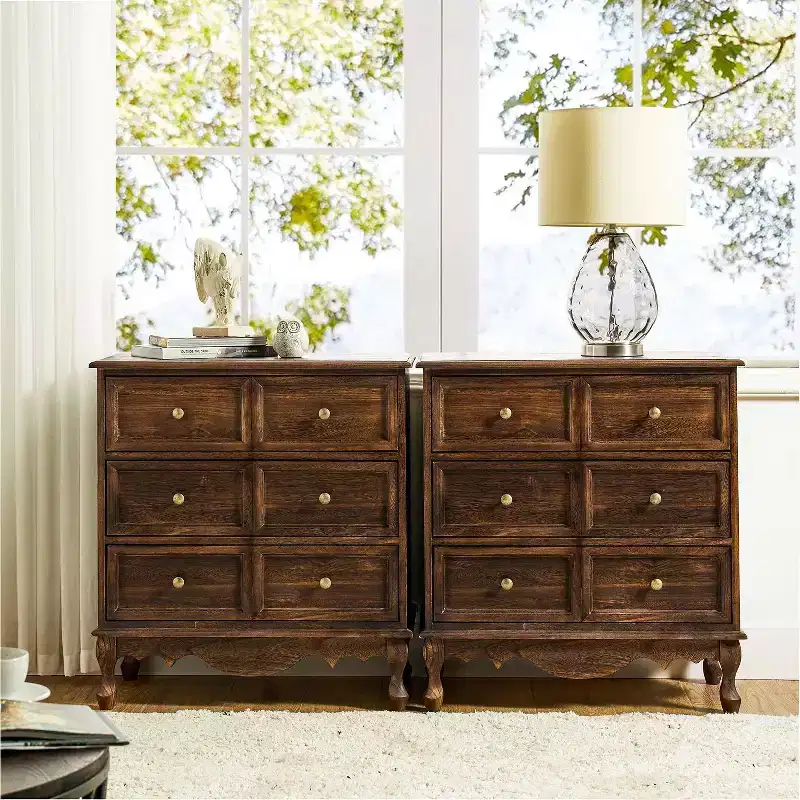 Set of 2 Galatea 32'' Traditional Solid Wood 3 - Drawer Accent Chest with Charging Station | HULALA HOME