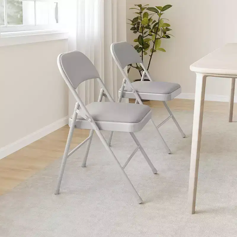 Folding Chairs Set of 2/4, PU Upholstered Foldable Chairs with Metal Frame Hold Up to 350 Pounds