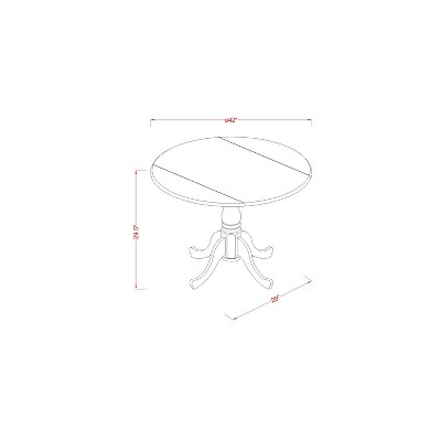 Dining Table Set with 2 Chairs, Round Dropleaf Kitchen Table, Solid Rubberwood, Saddle Brown Finish, 42x42 Inch