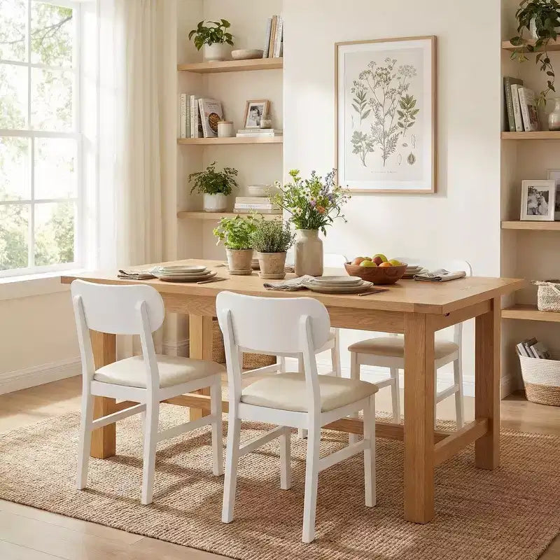 FurnitureR Set of 2 Rubber Wood Dining Chairs with Upholstered Seat, Modern Kitchen Chairs for Dining Room, Living Room, Restaurant, Cafe, Bedroom