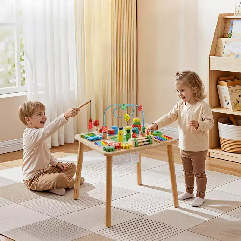VEVOR Montessori Activity Table for Toddler 1-3 Years Old, 13 in 1 Wooden Learn Activity Desk, Table for Boys & Girls Aged 6+ Months, Multicolor