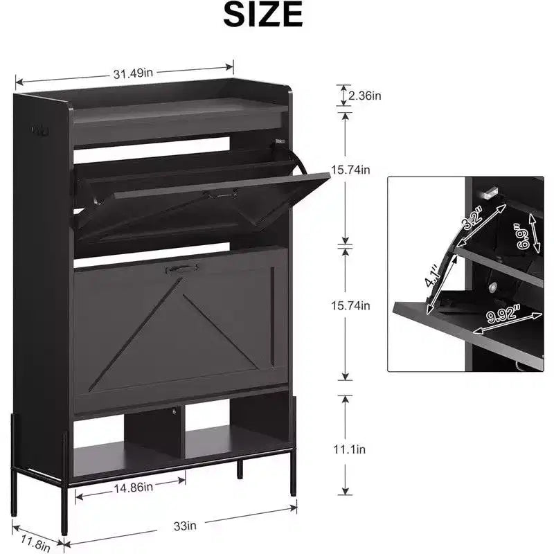 Shoe Storage Cabinet for Entryway, Shoe Organizer with 2 Flip Drawers, Freestanding Narrow Shoe Racks Cabinet Organizer for Entryway