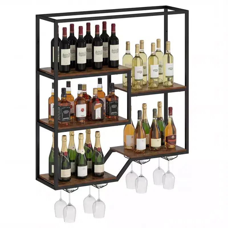 Costway Wall Mounted Wine Rack 6-Tier Hanging Bar Shelf w/ Bottle Display Shelf