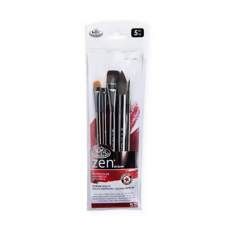 Royal & Langnickel ZEN 83 Series 5pc Watercolor Artist Paint Brush Pack, Wash Variety