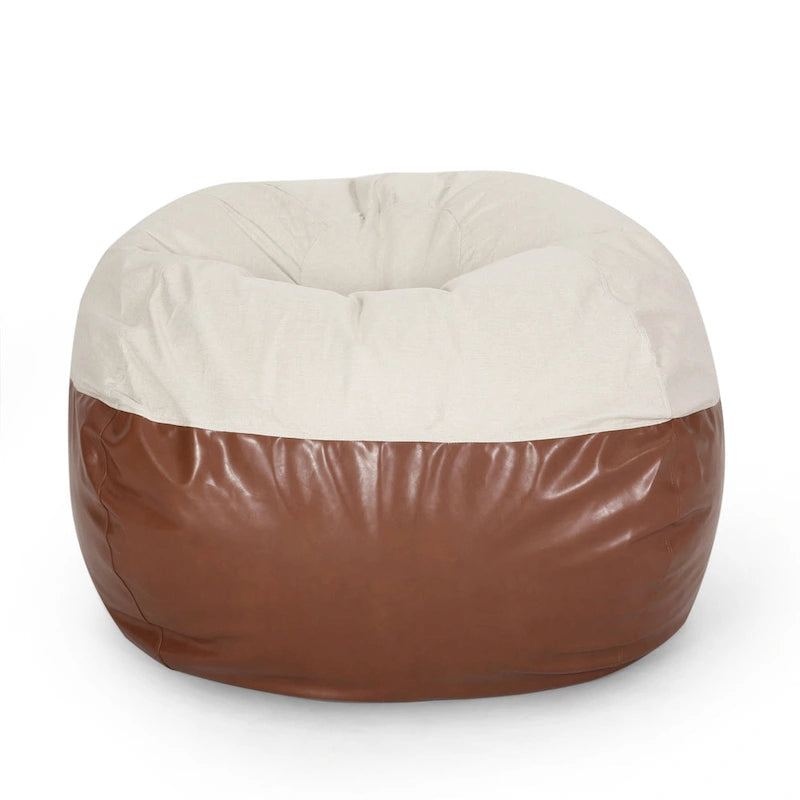 Modern 5 Foot Two Toned Fabric and Faux Leather Bean Bag