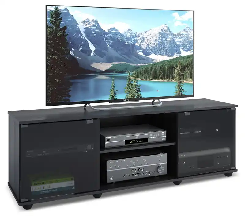 60 Modern TV Stand with Storage and Cable Management for TVs up to 65- Black with Glass