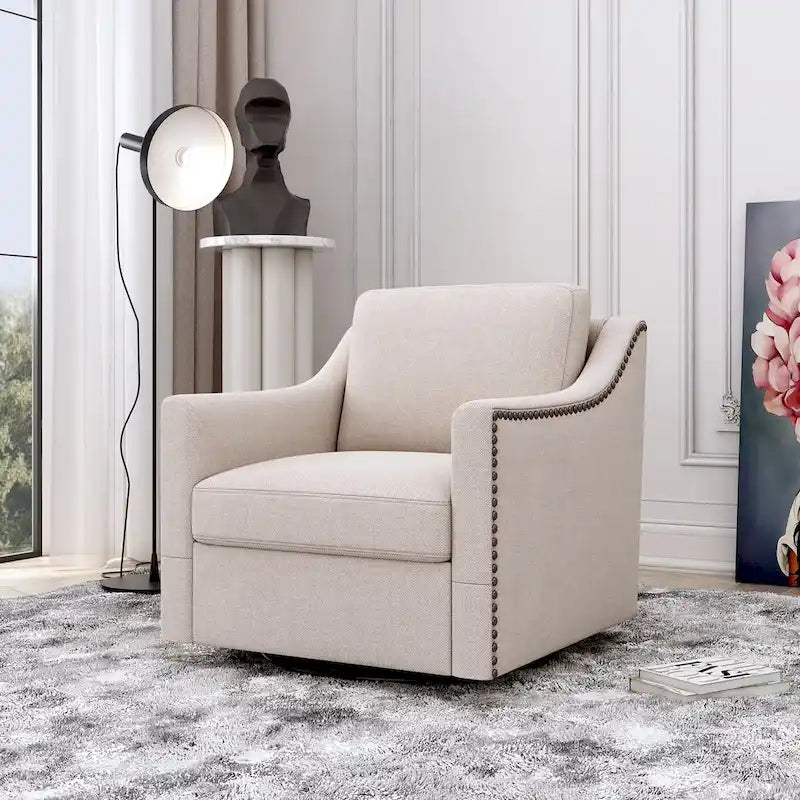 360-degree Swivel Accent Armchair Linen Blend Grey Modern Soft Velvet Material Ergonomics With Black Legs For Indoor Home