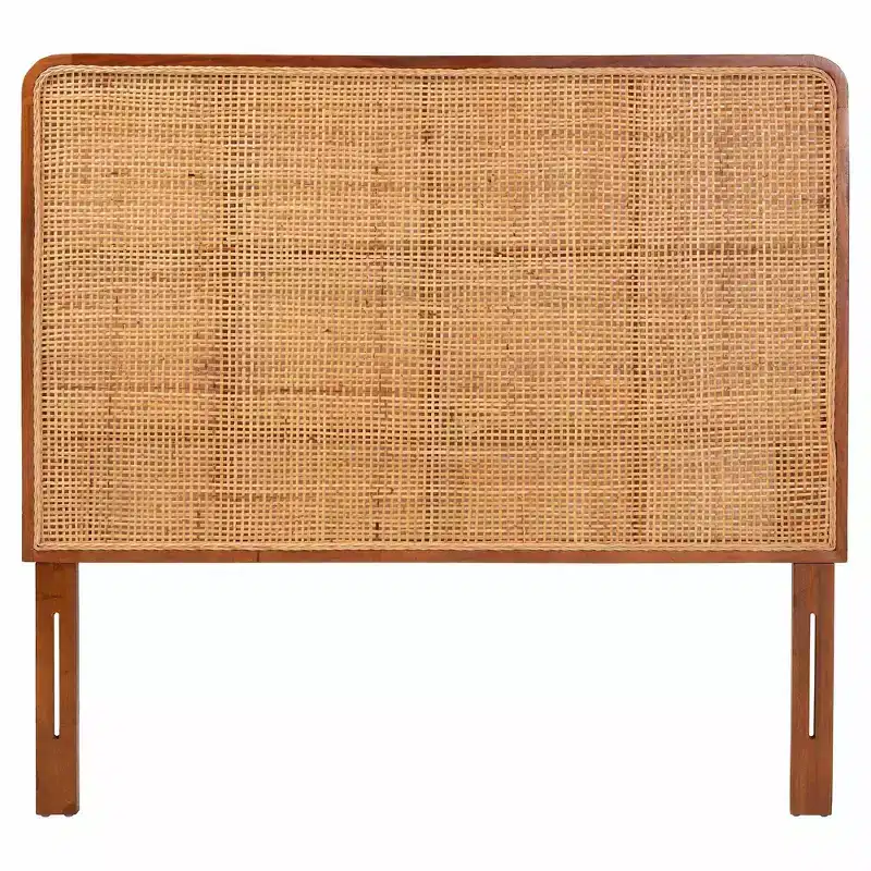 Queen Size Rattan and Mahogany Wood Headboard Light Honey/Red Teak