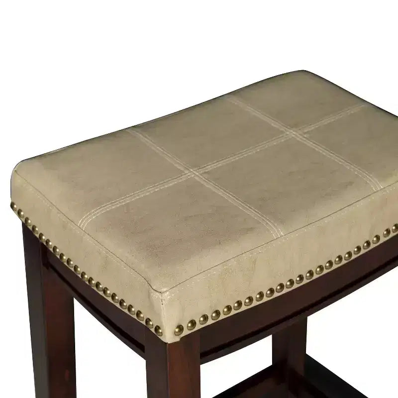 Set of 2 Faux Leather Barstools - Armless, Backless with Footrest, Fixed Height
