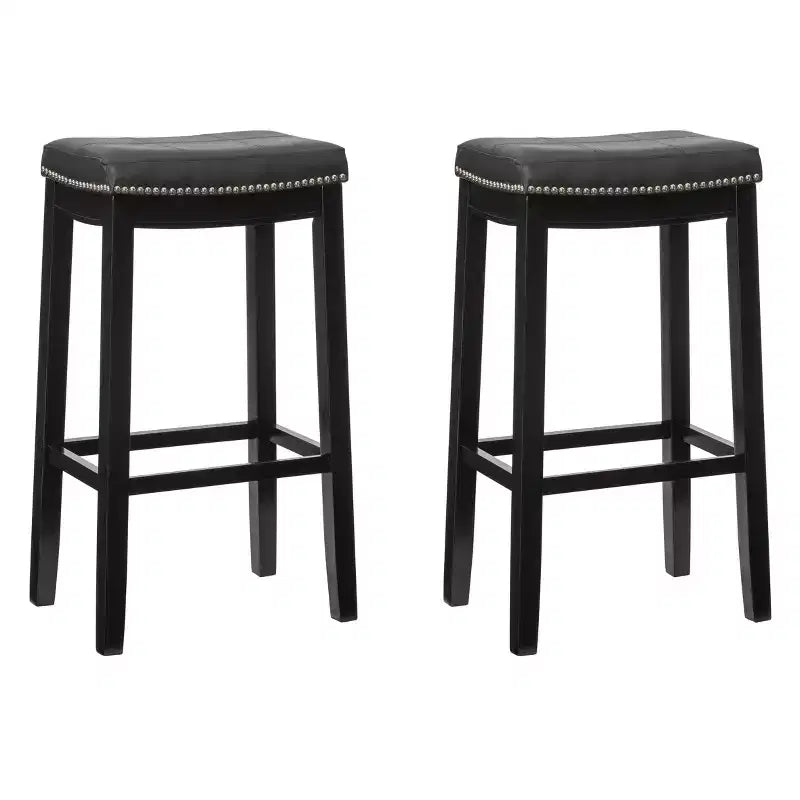 Set of 2 Faux Leather Barstools - Armless, Backless with Footrest, Fixed Height