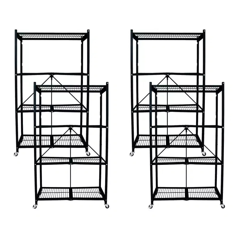 Origami 4 Tier Multipurpose Folding Storage Unit Rolling Organization Rack Bundled with Set of 4 Magnetic Wire Shelf Waterproof Liners, Gray