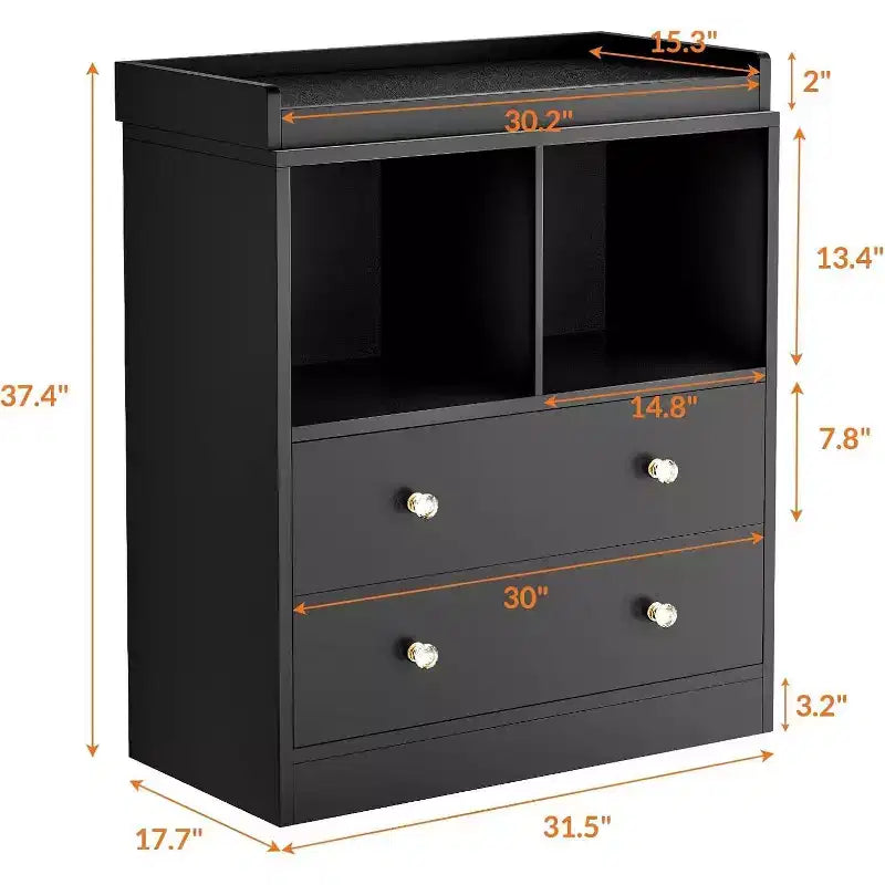 Baby Changing Table Dresser with Removable Changing Tray, Nursery Dresser with 3 Drawers, Modern Baby Changing Station & Storage for Nursery, Black