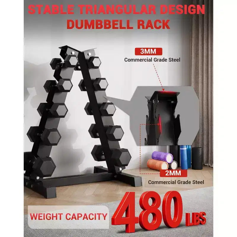 Heavy Duty 6-Tier Dumbbell Rack - 800LB Capacity Steel Weight Stand with Rubber Guards, Space Saving Home Gym Storage