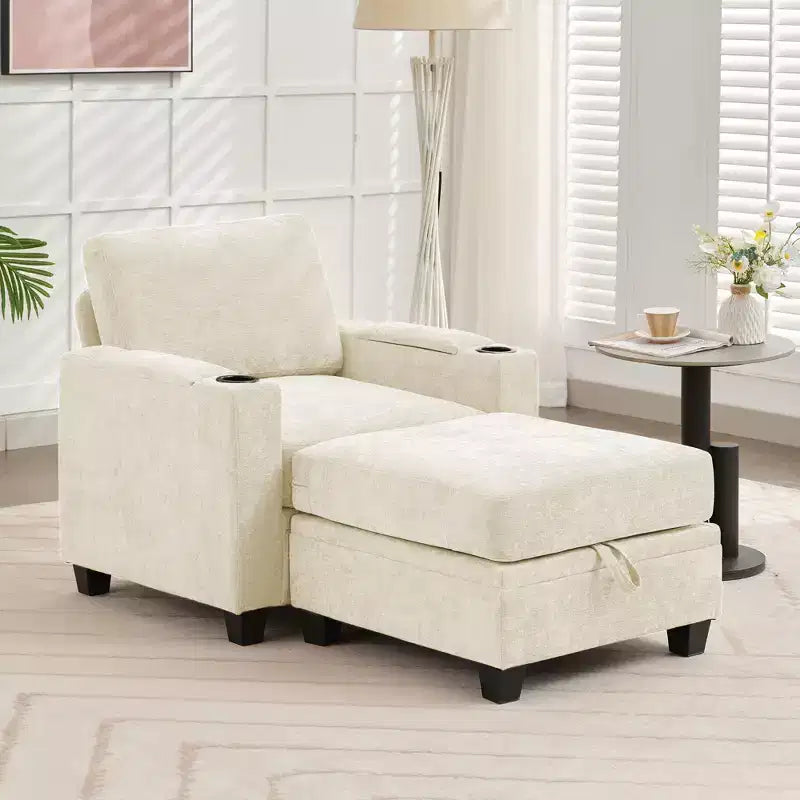 Hyleory Chenille Storage Accent Chair with Ottoman,Upholstered Comfy Sofa Armrest chair for Living Room Bedroom