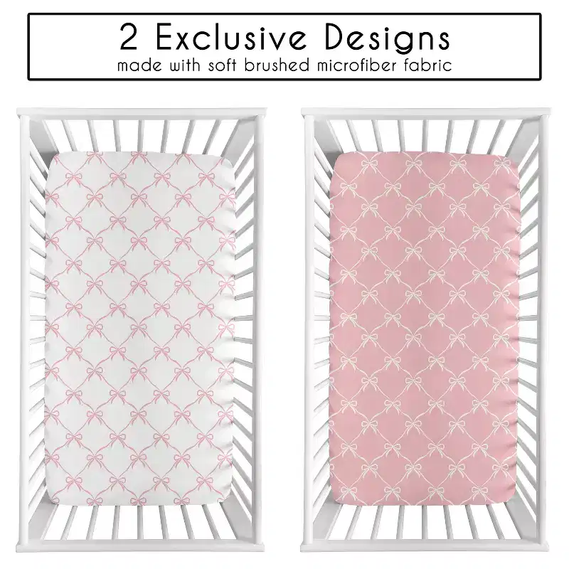 Sweet Jojo Designs Girls Fitted Crib Sheets Set Ballerina and Ballet Bows Pink and White 2pc