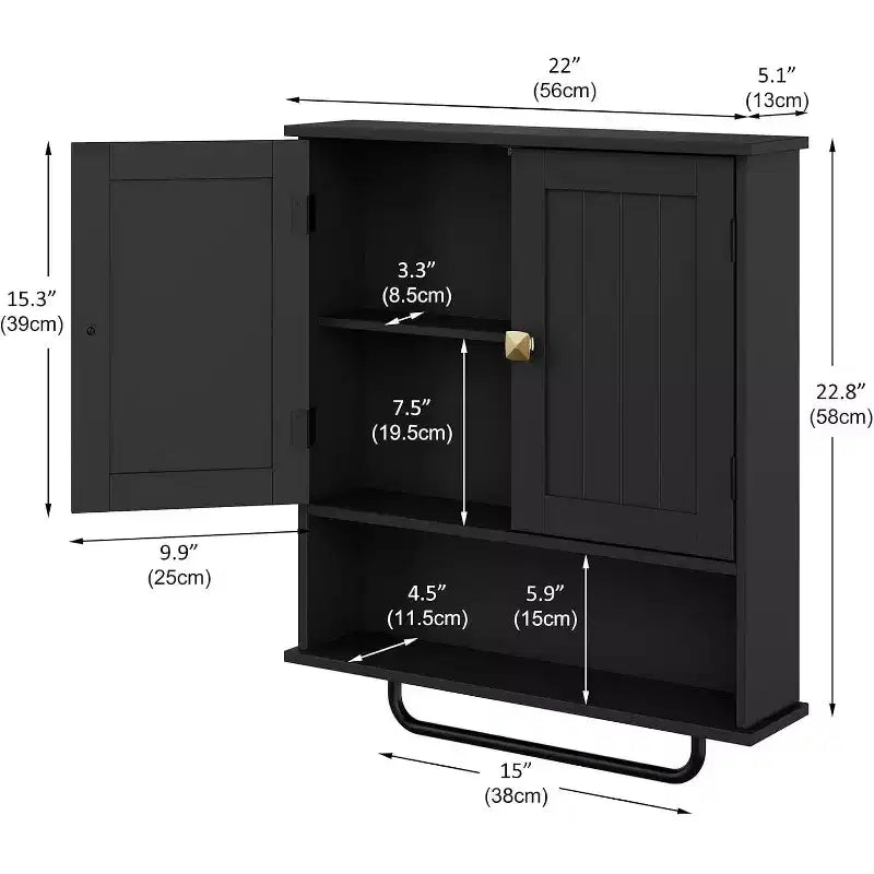 Dcolora Wall Mounted Bathroom Cabinet with Towel Bar & Adjustable Shelf