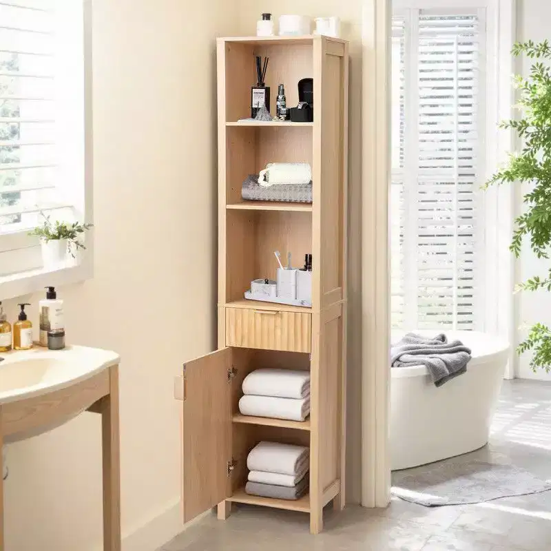 Karl Home Oak Freestanding Cabinet With Drawer With Door Bookcase