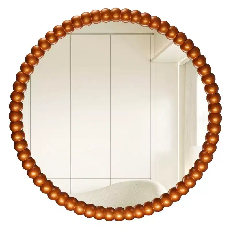WallBeyond 28" Beaded Round Mirror Gold