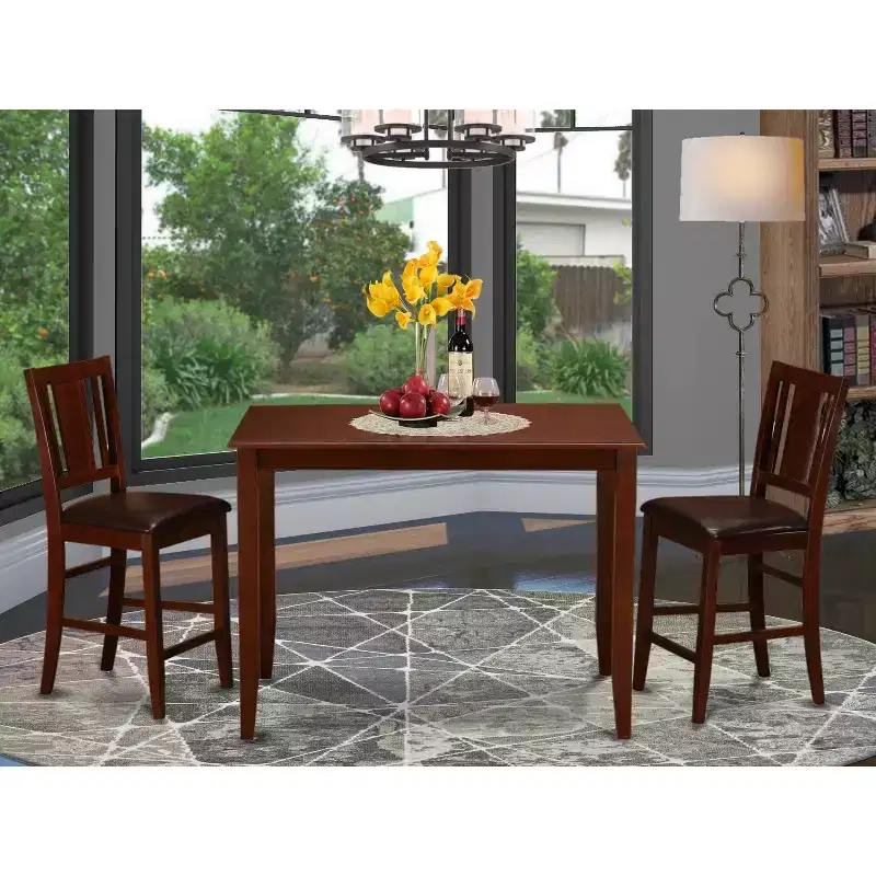 Counter Height Table Set with Chairs - Modern Dining Pub Set - Mahogany Finish - 5 Piece Set
