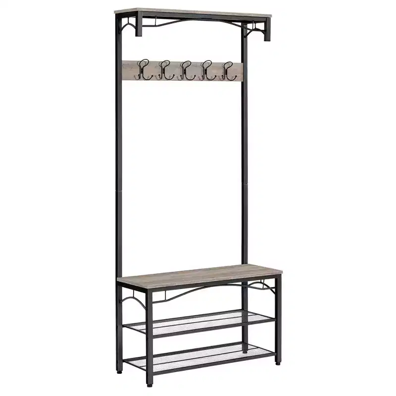 VASAGLE Shoe Bench Rack, 3-Tier Storage Shelf Industrial Accent Furniture with Steel Frame, 12.6 x 31.5 x 70.3 Inches