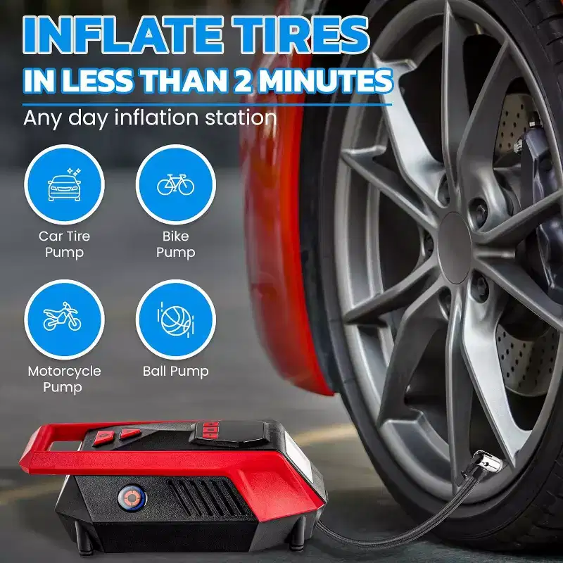 Bullseye Tire Inflator 150 PSI Portable Air Compressor Electric Pump For Car Auto LED Tire Pressure Gauge 12V DC