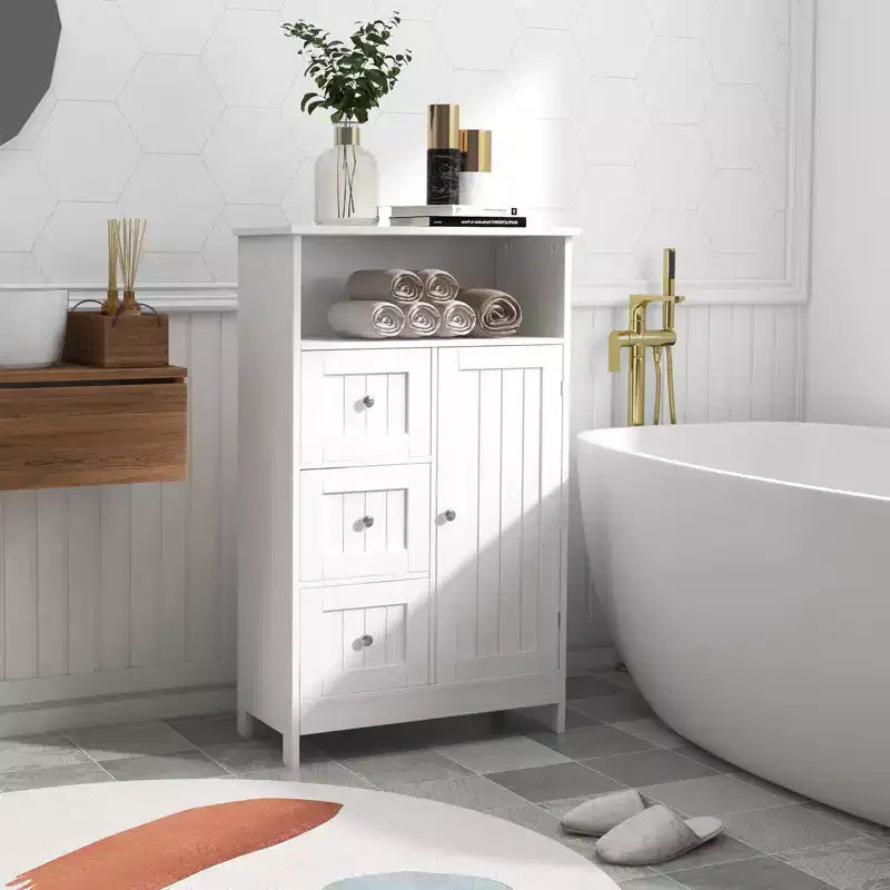 White Storage Cabinet with 3 Drawers and Door