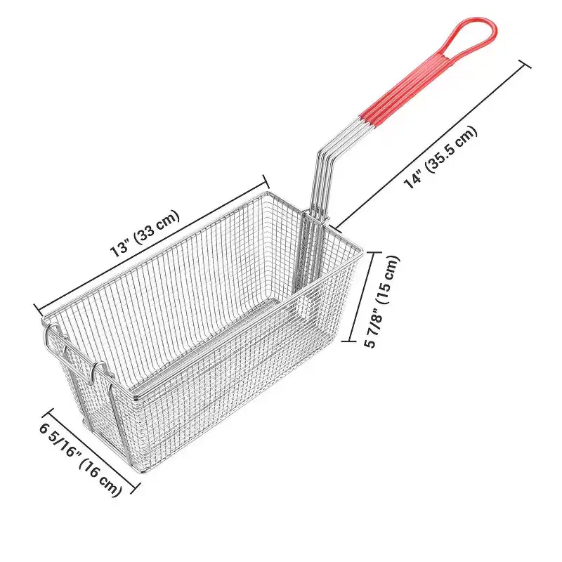 WeChef 4 Pack Deep Fryer Baskets 13 x 6 x 6 Nickel Plating Heavy Duty Construction Fryer Basket with non-slip Handle Red