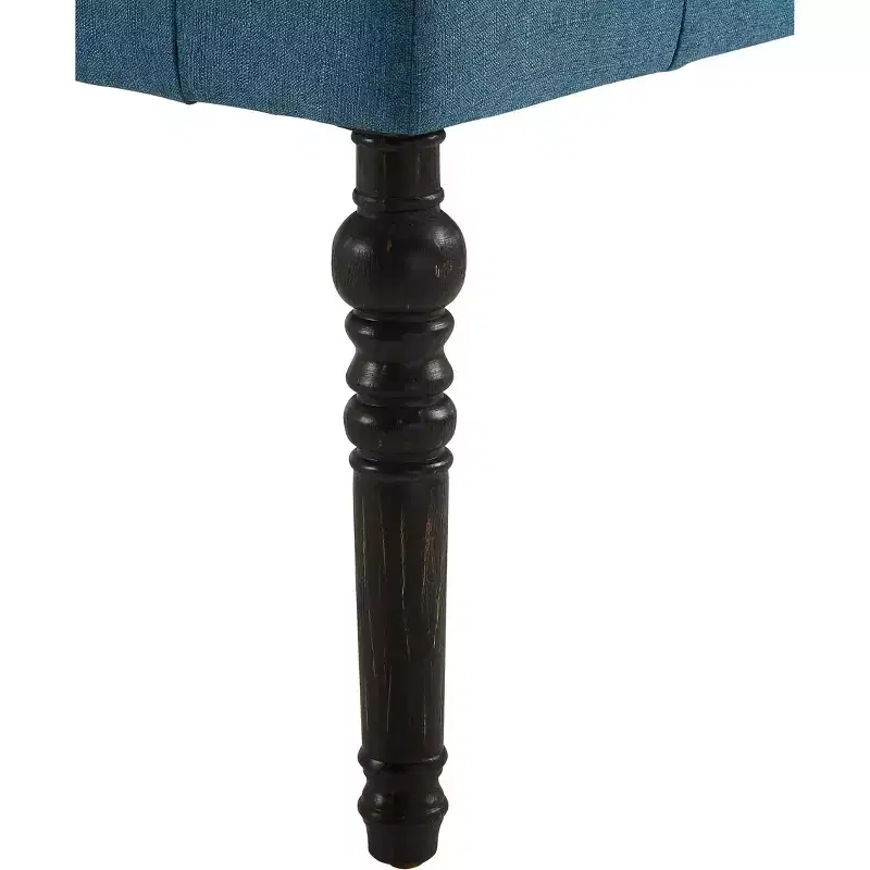 Leviton Fabric Tufted Turned Leg Dining Bench, Blue