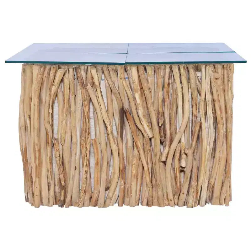 66.0 × 66.0 × 39.9 cm Solid Teak Coffee Table with Glass Top