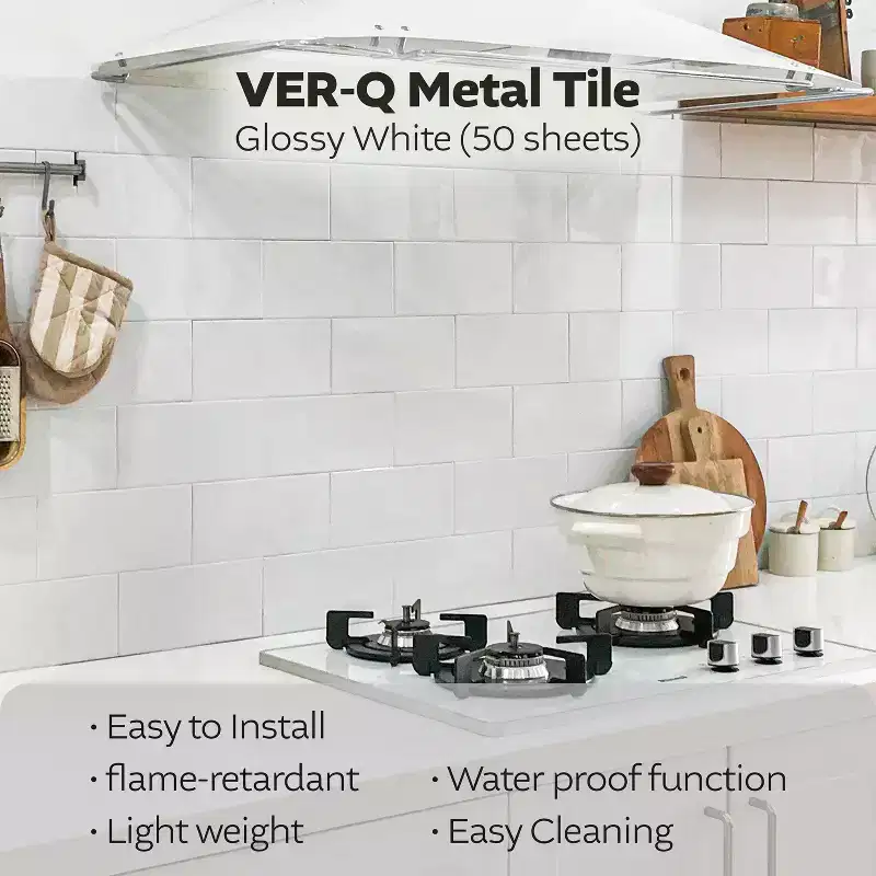 VER-Q Stainless Steel Peel & Stick Kitchen Wall Tiles, 50 pack, 2 colors